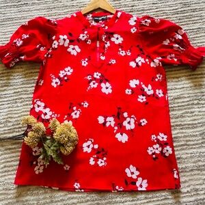 Karl Lagerfeld Red and White Floral Top